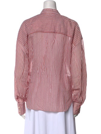 Brunello Cucinelli Striped Mock Neck Button-Up Top