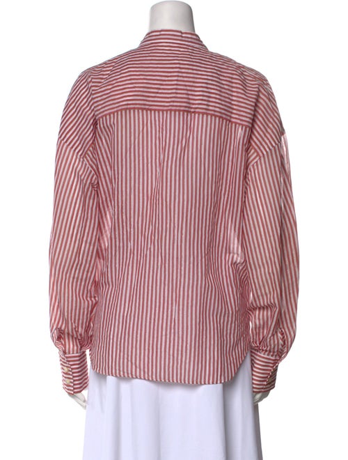 Brunello Cucinelli Striped Mock Neck Button-Up Top