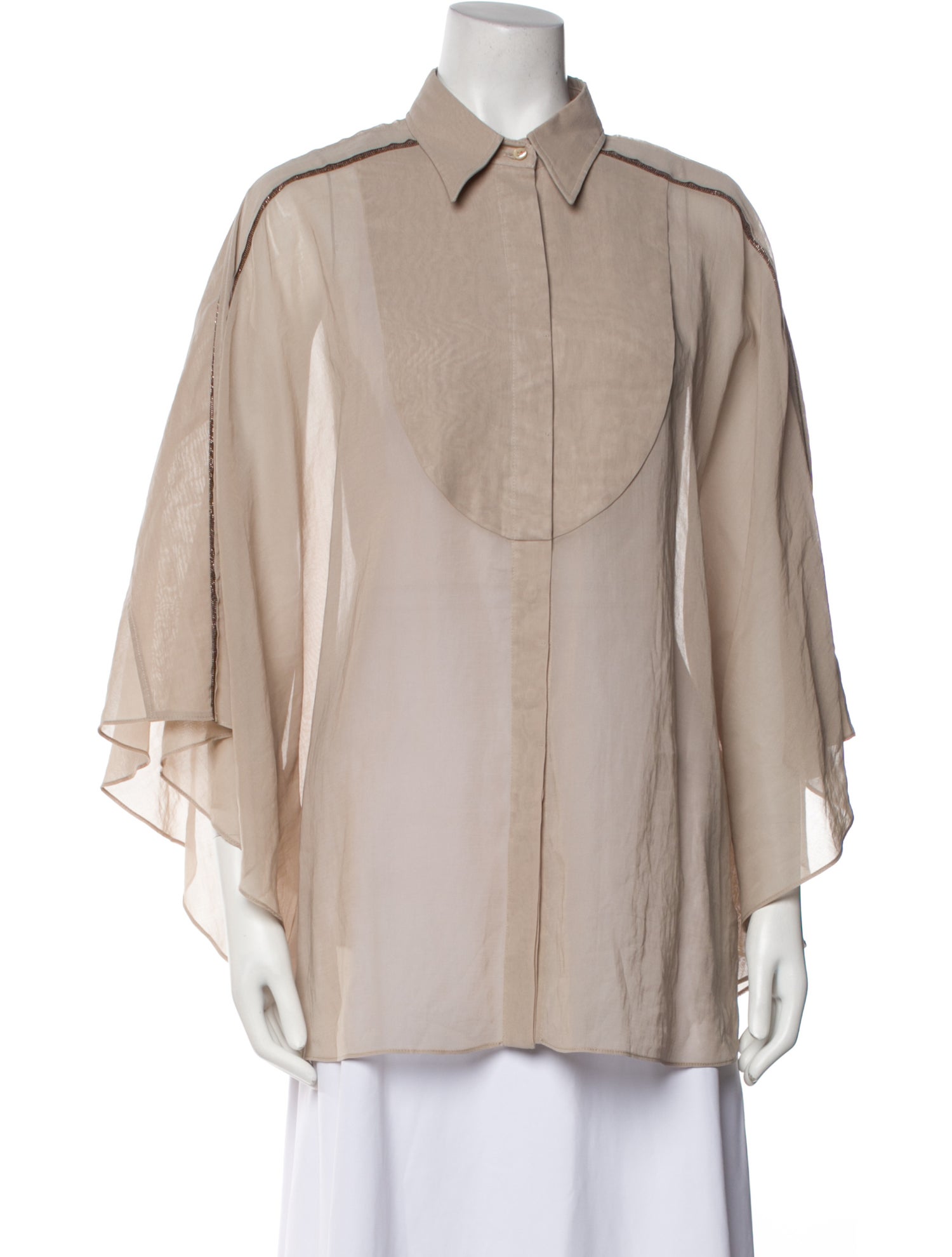 Brunello Cucinelli Three-Quarter Sleeve Button-Up Top