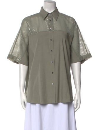 Brunello Cucinelli Linen Short Sleeve Button-Up Top