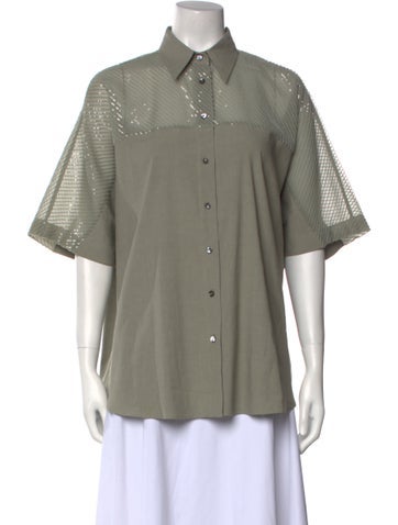 Brunello Cucinelli Tops Linen Short Sleeve Button-Up Top S