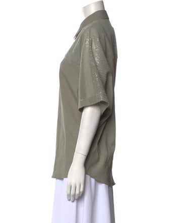 Brunello Cucinelli Linen Short Sleeve Button-Up Top