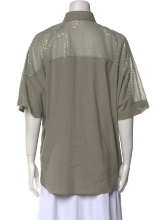 Brunello Cucinelli Linen Short Sleeve Button-Up Top