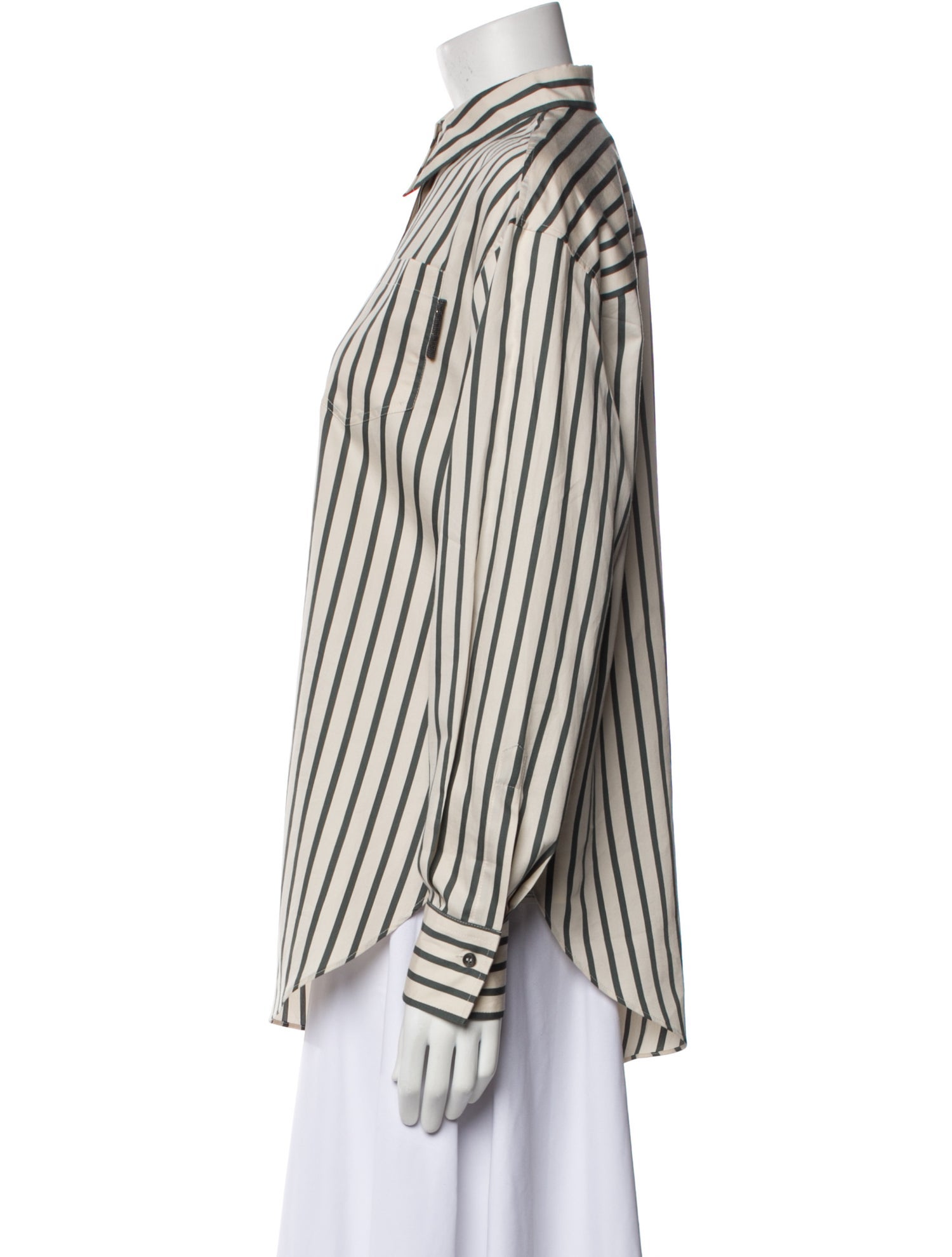 Brunello Cucinelli Striped Long Sleeve Button-Up Top