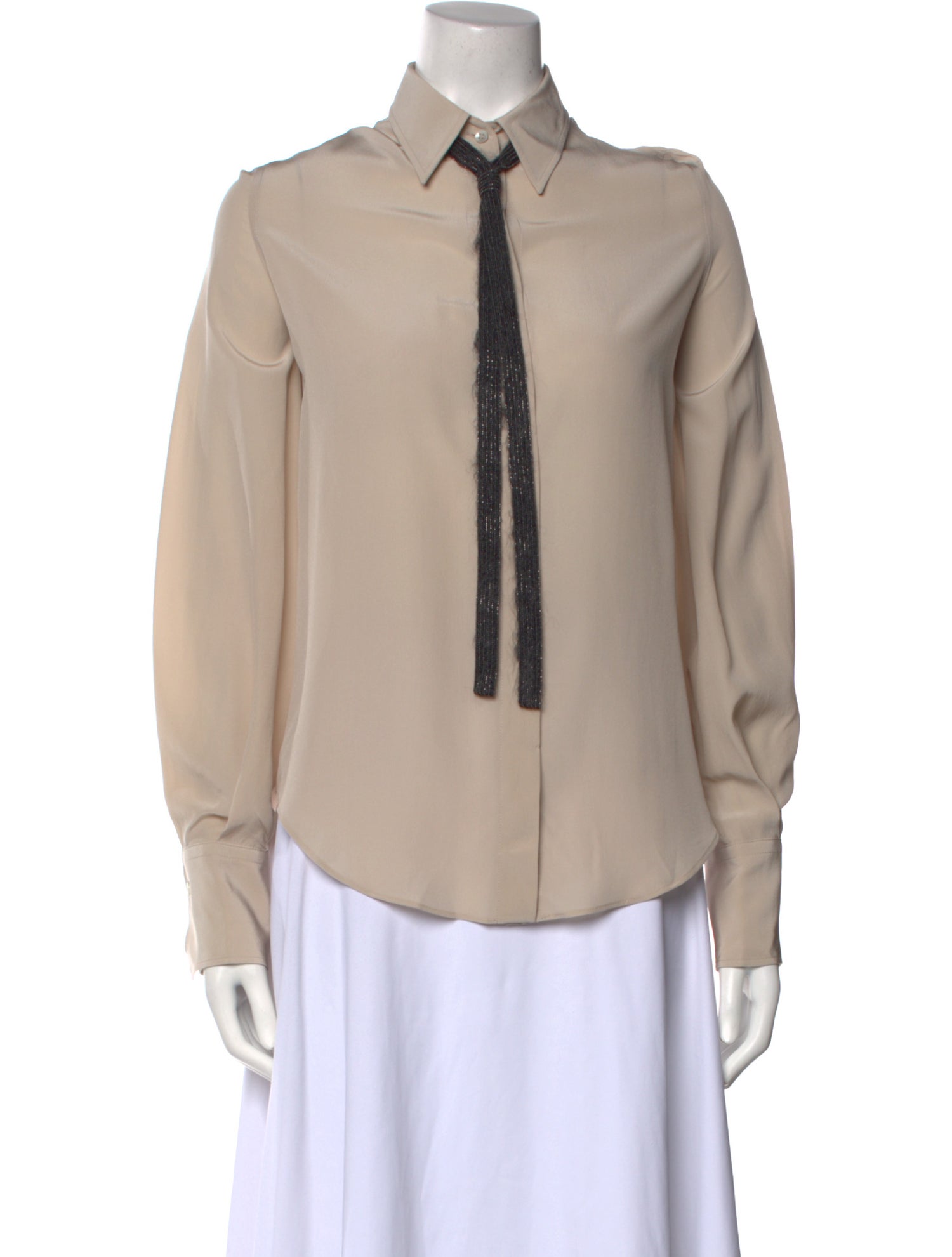Brunello Cucinelli Silk Long Sleeve Button-Up Top