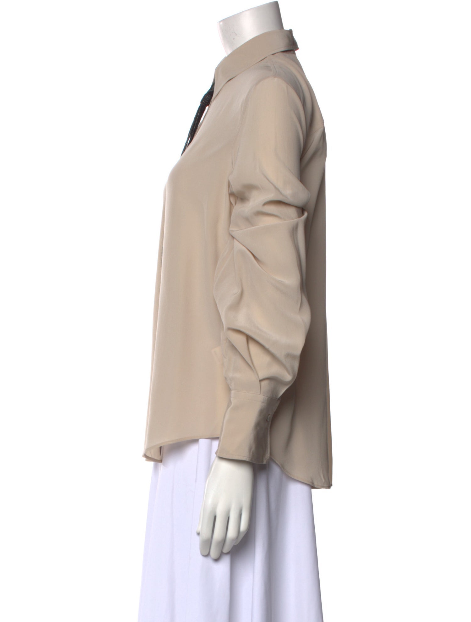 Brunello Cucinelli Silk Long Sleeve Button-Up Top