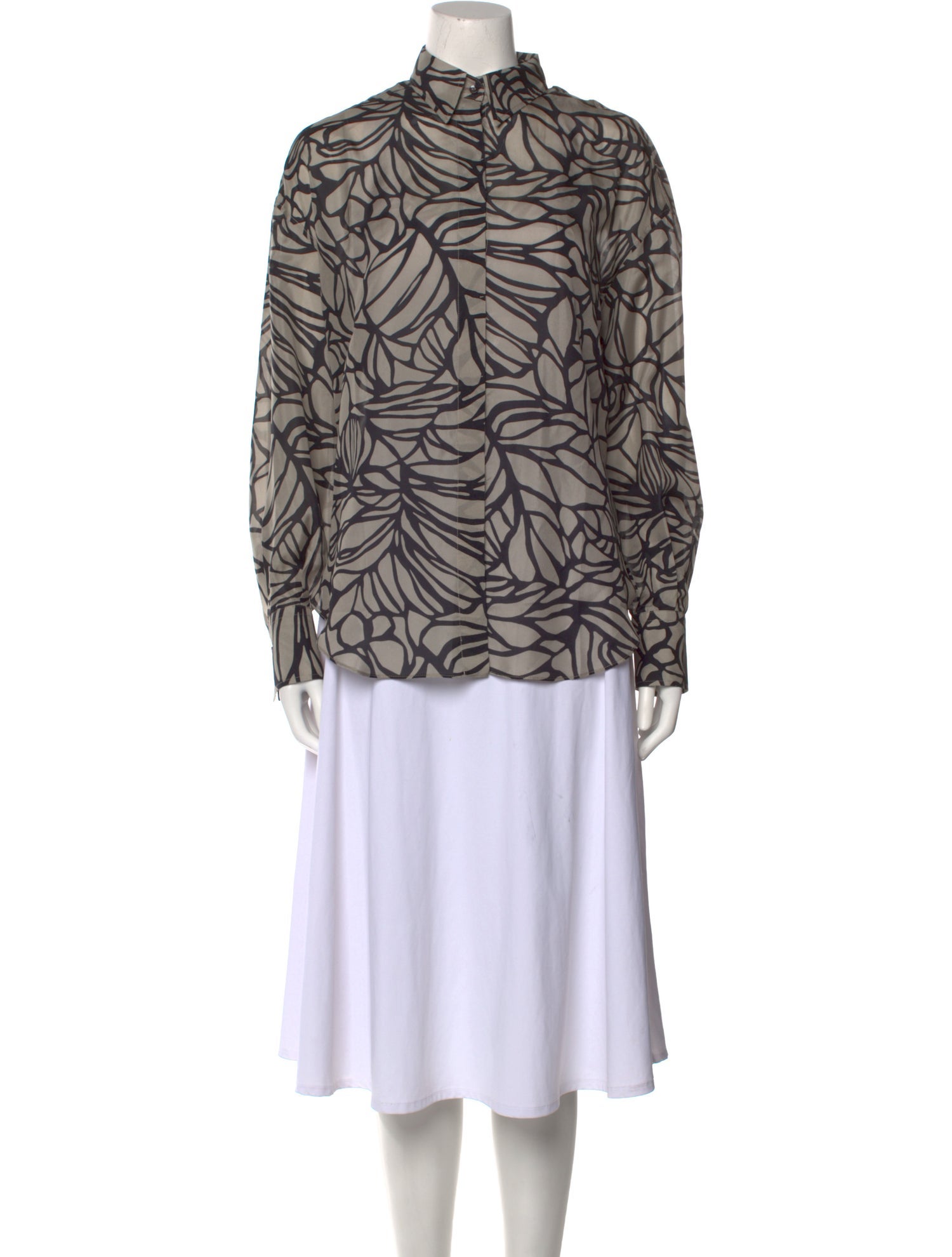 Brunello Cucinelli Silk Printed Button-Up Top