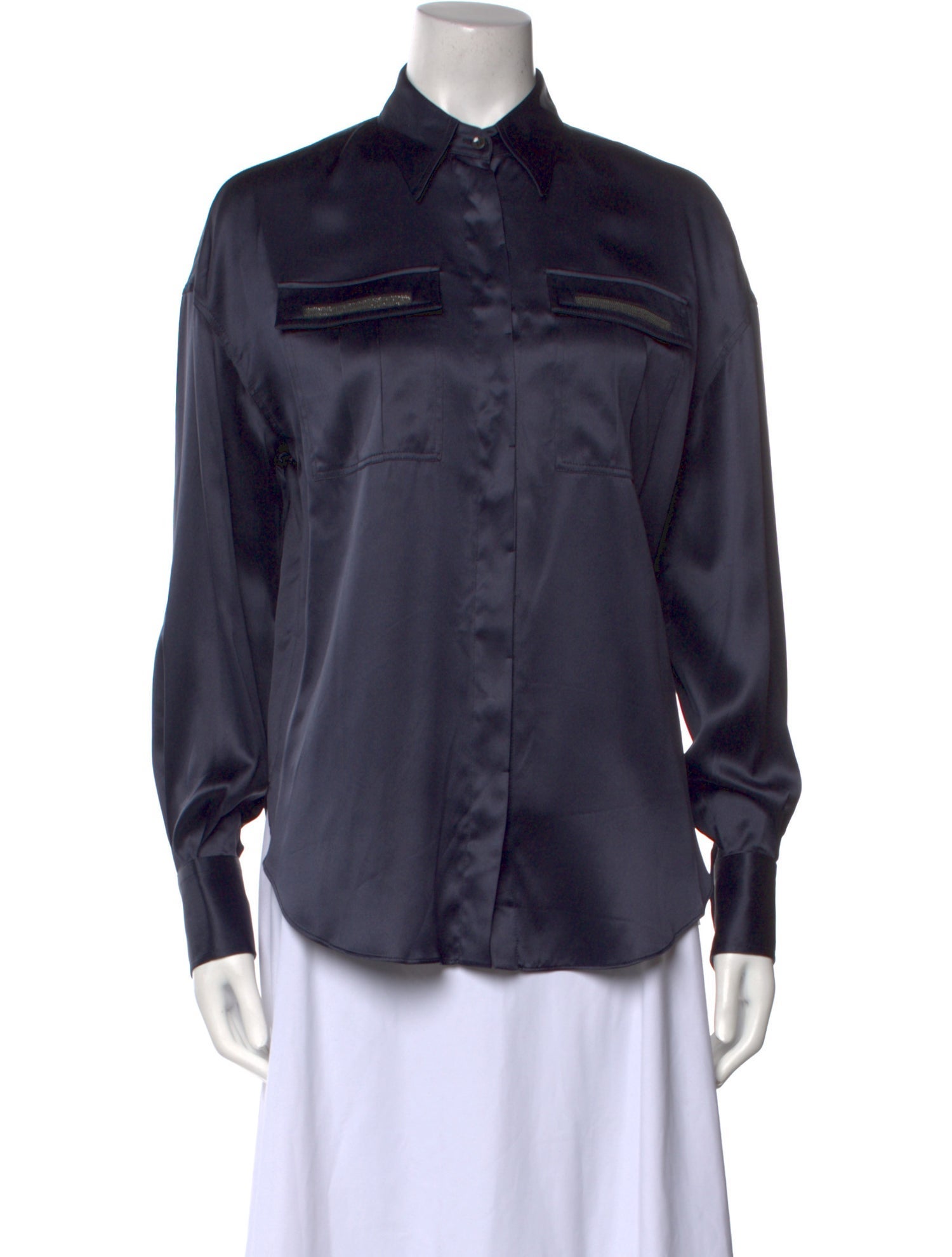 Brunello Cucinelli Silk Long Sleeve Button-Up Top