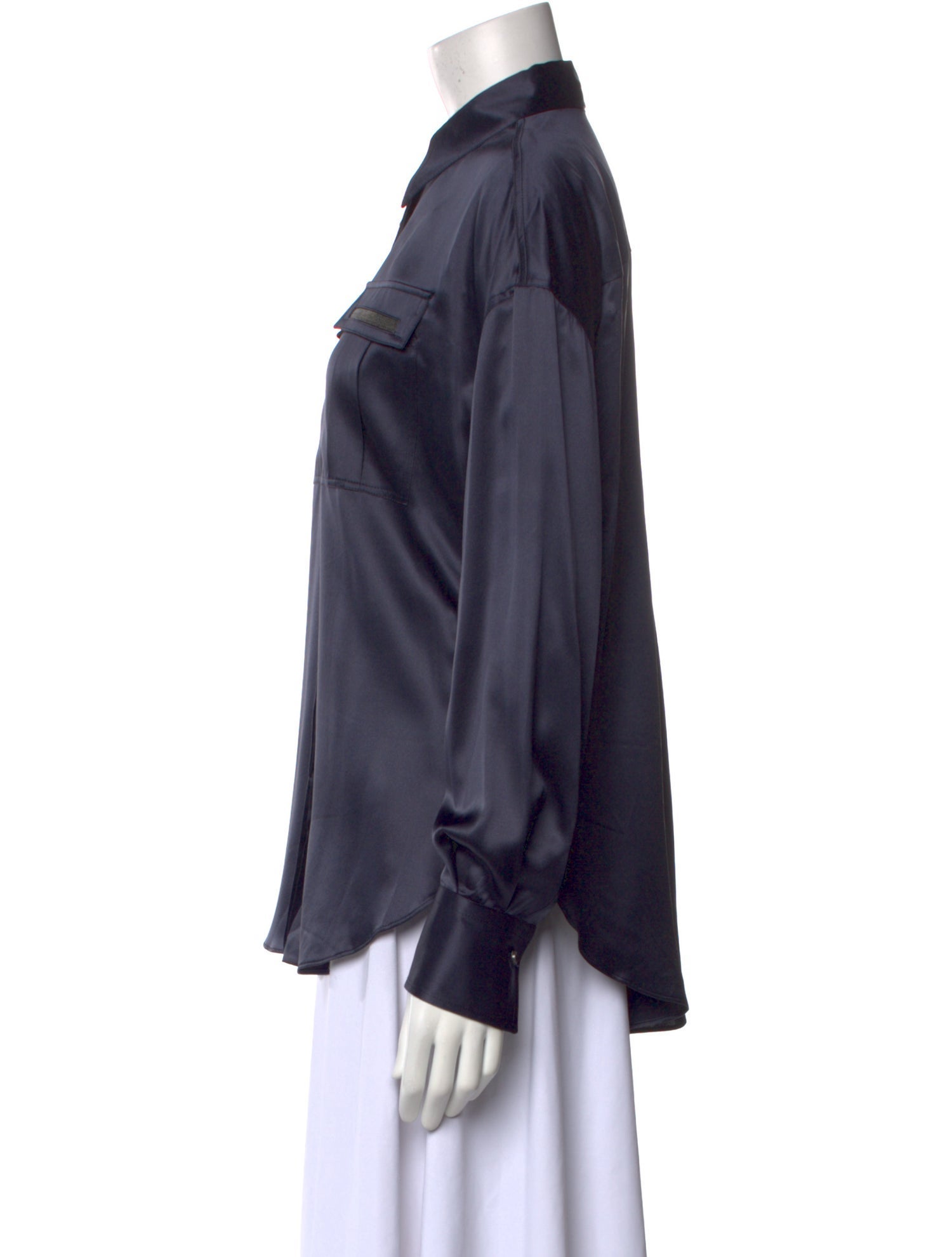 Brunello Cucinelli Silk Long Sleeve Button-Up Top