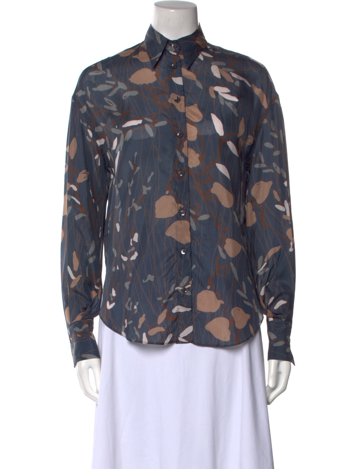 Brunello Cucinelli Silk Printed Button-Up Top