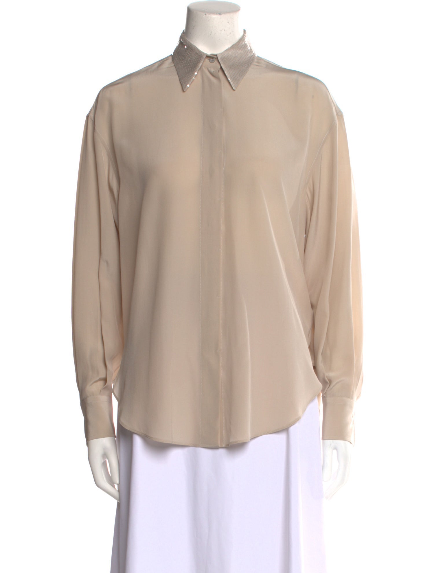Brunello Cucinelli Silk Long Sleeve Button-Up Top w/ Tags