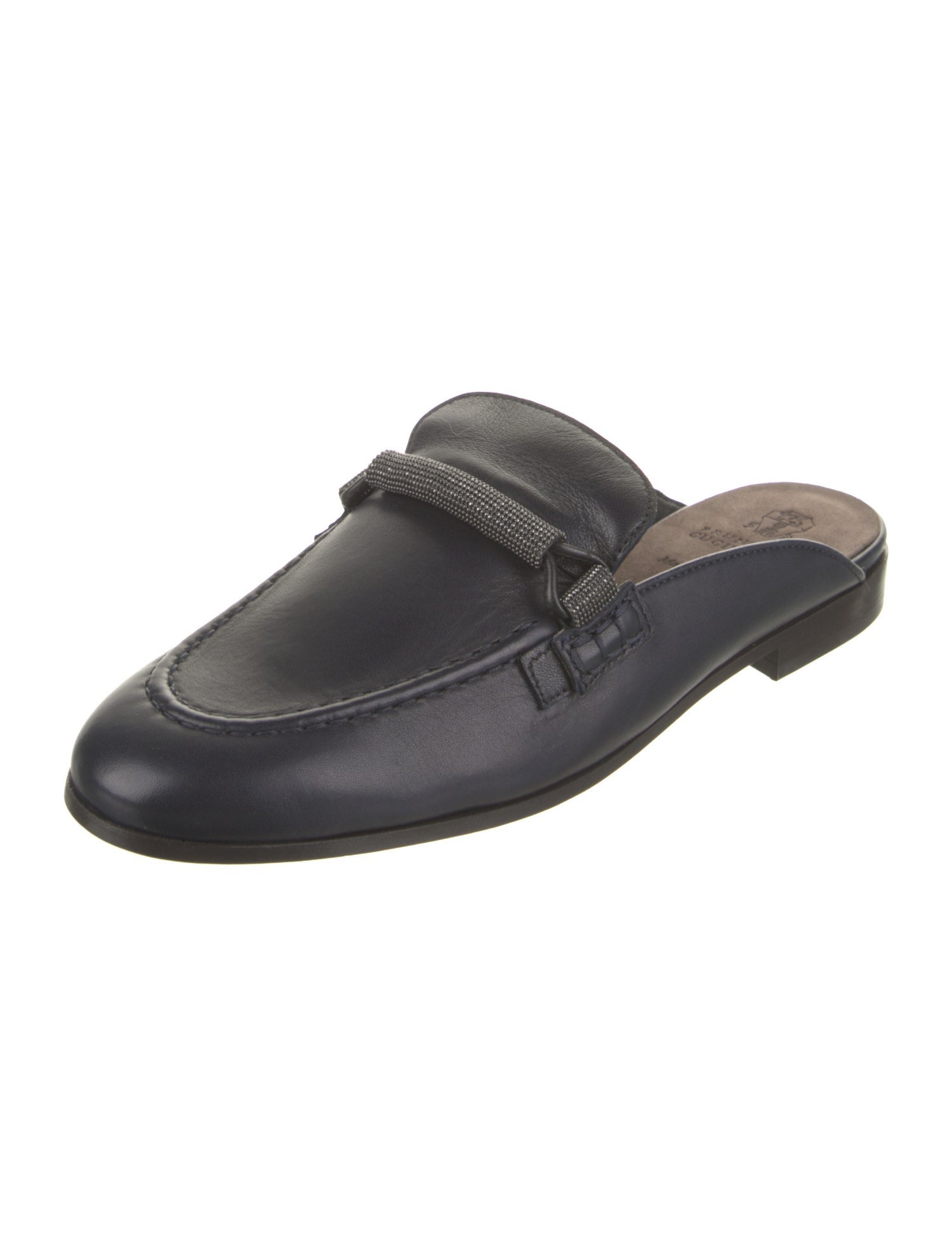 Brunello Cucinelli Leather Beaded Accents Mules