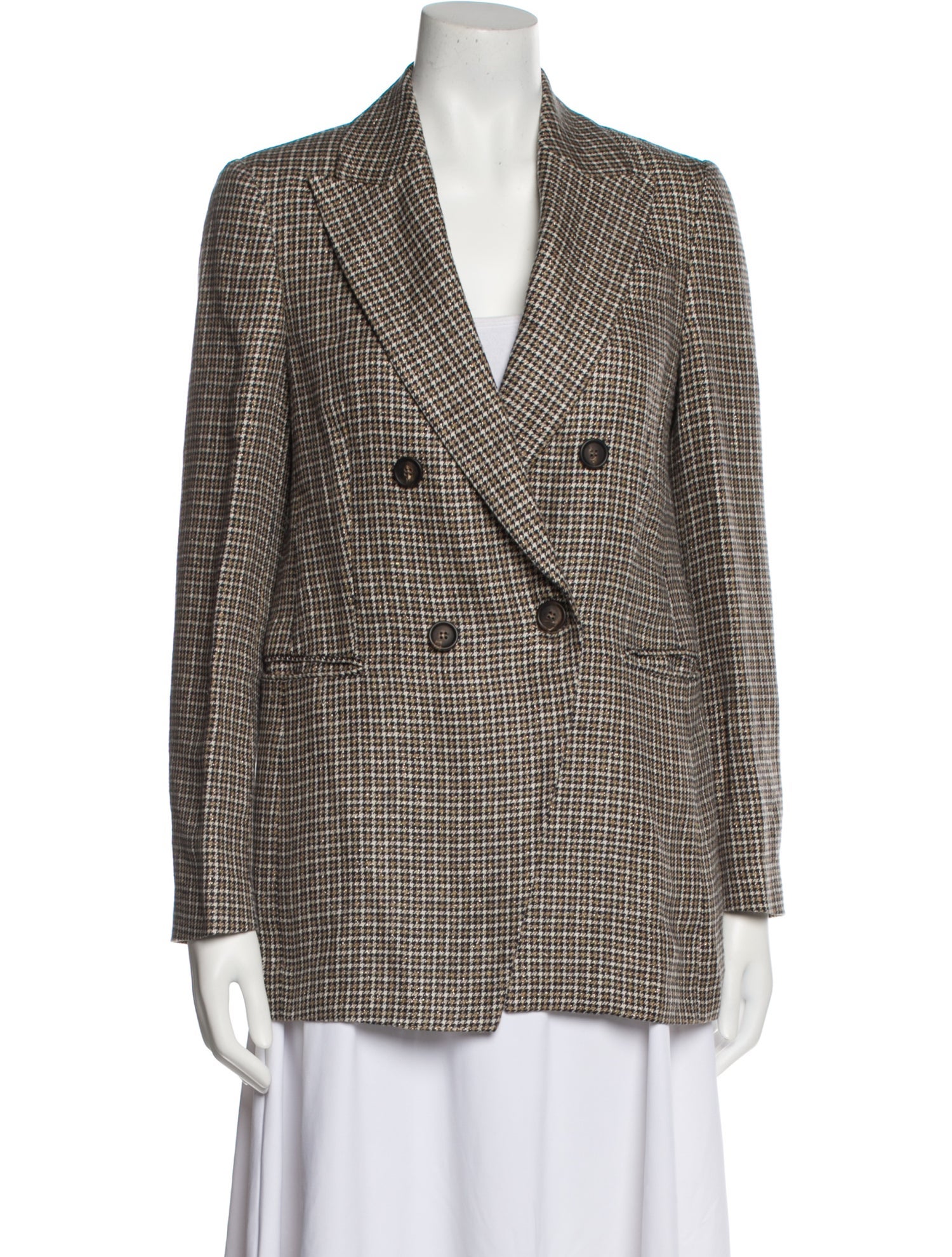 Brunello Cucinelli Linen Houndstooth Print Blazer w/ Tags