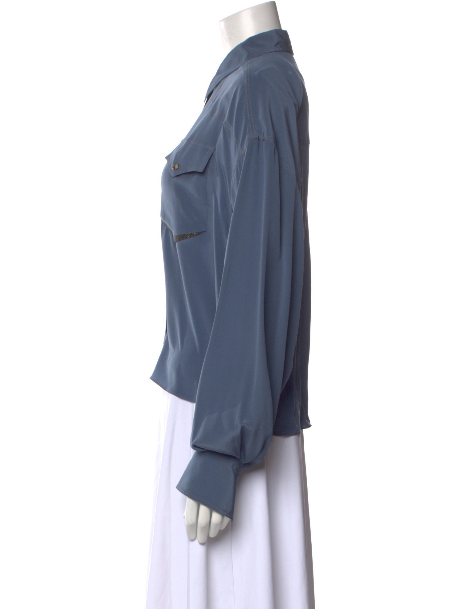 Brunello Cucinelli Silk Long Sleeve Button-Up Top w/ Tags