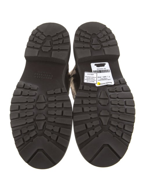 Brunello Cucinelli Suede Colorblock Pattern Combat Boots