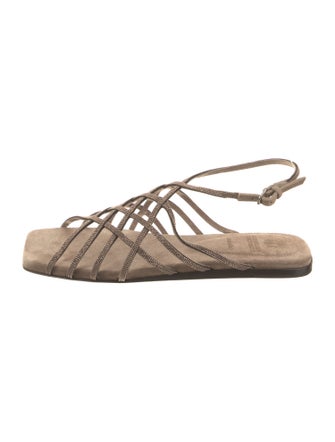 Brunello Cucinelli Monili Suede Slingback Sandals