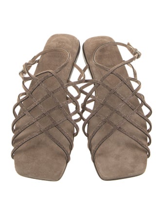 Brunello Cucinelli Monili Suede Slingback Sandals