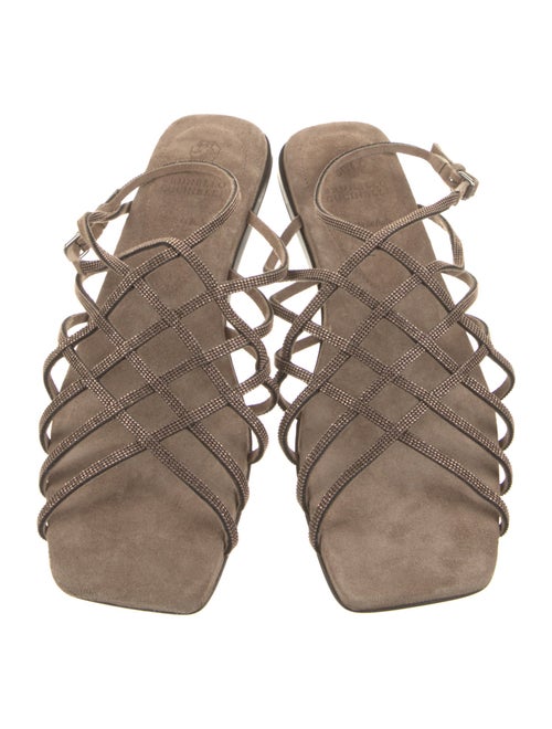 Brunello Cucinelli Monili Suede Slingback Sandals