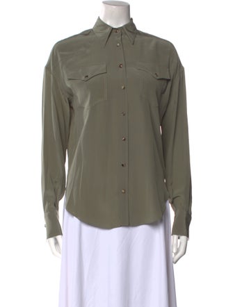 Brunello Cucinelli Silk Long Sleeve Button-Up Top