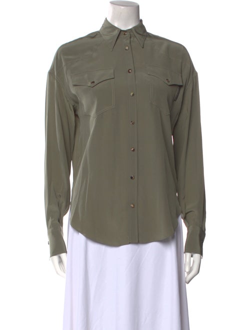 Brunello Cucinelli Silk Long Sleeve Button-Up Top
