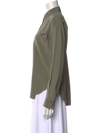Brunello Cucinelli Silk Long Sleeve Button-Up Top