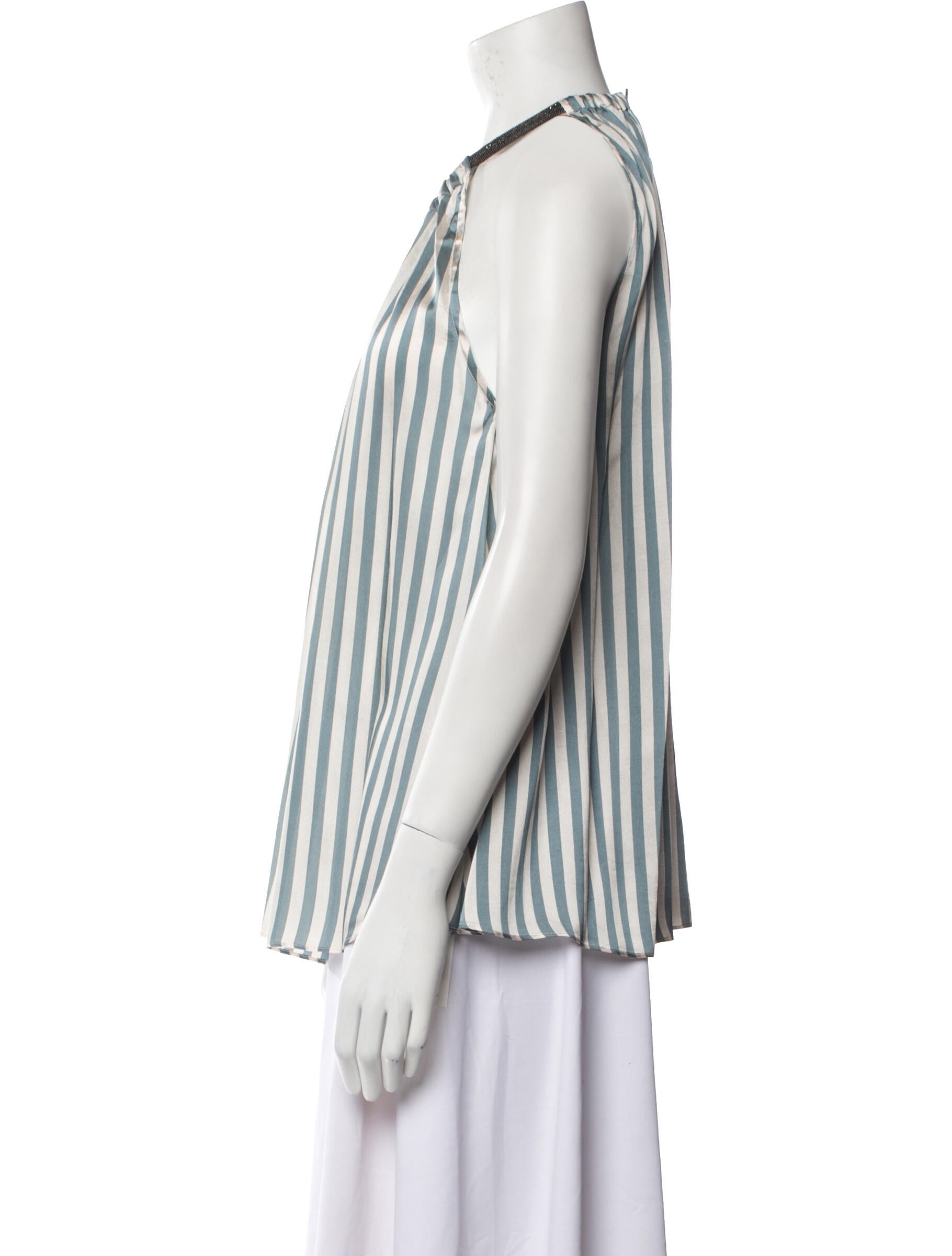 Brunello Cucinelli Striped Scoop Neck Blouse