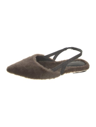Brunello Cucinelli Shearling Beaded Accents Slingback Flats