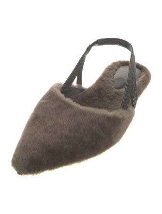 Brunello Cucinelli Shearling Beaded Accents Slingback Flats