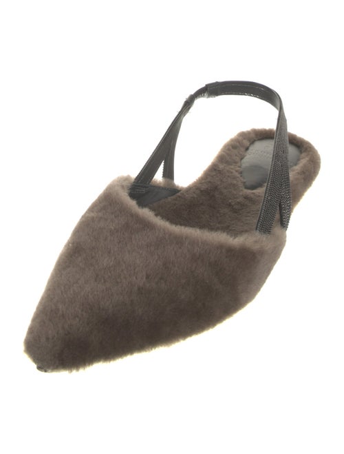 Brunello Cucinelli Shearling Beaded Accents Slingback Flats