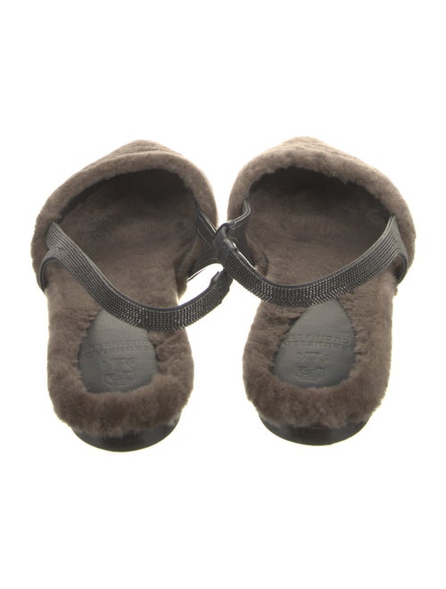 Brunello Cucinelli Shearling Beaded Accents Slingback Flats