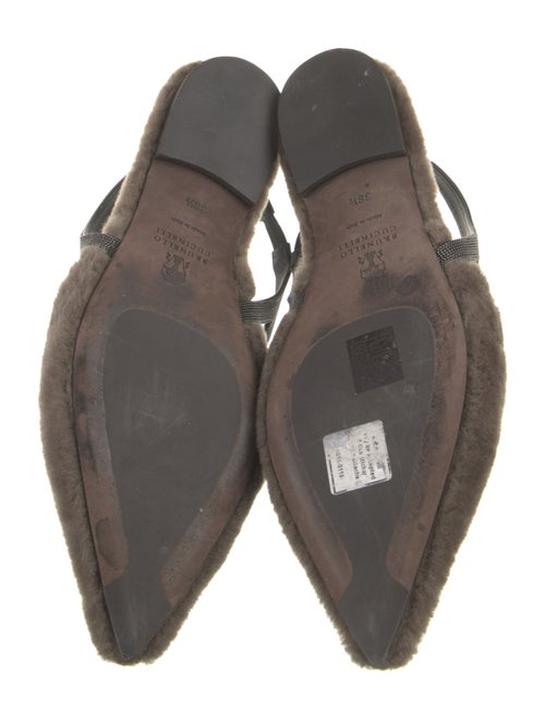 Brunello Cucinelli Shearling Beaded Accents Slingback Flats