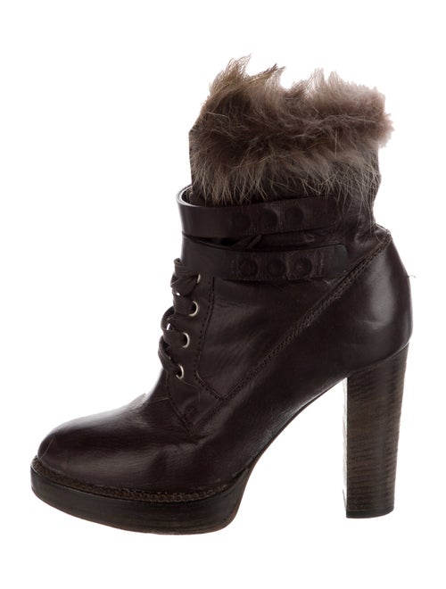 Brunello Cucinelli Leather Fur Trim Lace-Up Boots