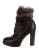Brunello Cucinelli Leather Fur Trim Lace-Up Boots