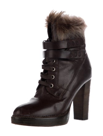 Brunello Cucinelli Leather Fur Trim Lace-Up Boots