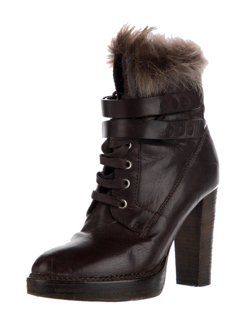 Brunello Cucinelli Leather Fur Trim Lace-Up Boots
