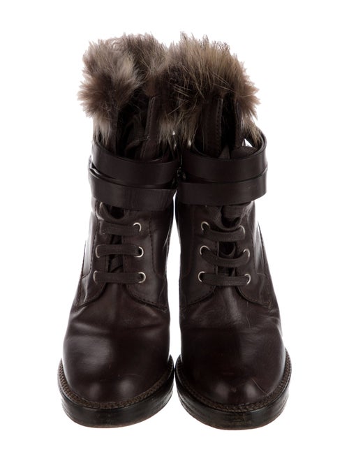 Brunello Cucinelli Leather Fur Trim Lace-Up Boots