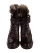 Brunello Cucinelli Leather Fur Trim Lace-Up Boots