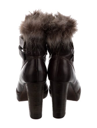 Brunello Cucinelli Leather Fur Trim Lace-Up Boots