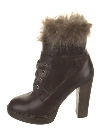 Brunello Cucinelli Leather Fur Trim Lace-Up Boots