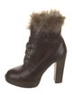 Brunello Cucinelli Leather Fur Trim Lace-Up Boots