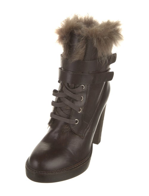 Brunello Cucinelli Leather Fur Trim Lace-Up Boots