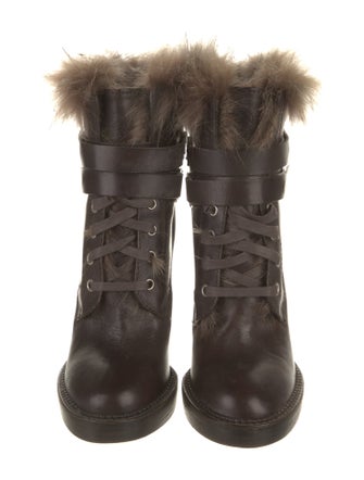 Brunello Cucinelli Leather Fur Trim Lace-Up Boots