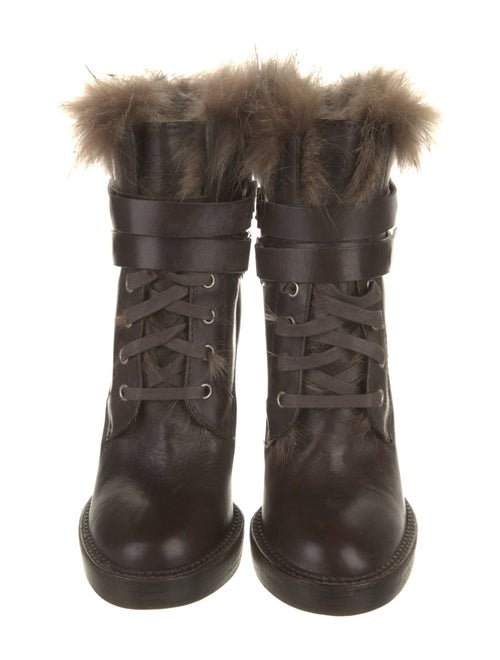 Brunello Cucinelli Leather Fur Trim Lace-Up Boots