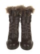 Brunello Cucinelli Leather Fur Trim Lace-Up Boots