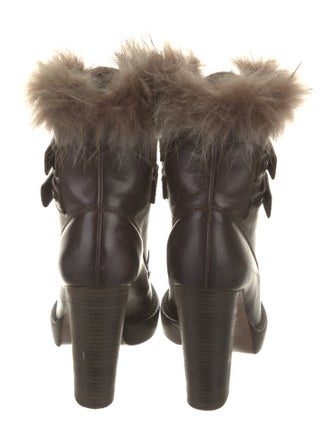 Brunello Cucinelli Leather Fur Trim Lace-Up Boots