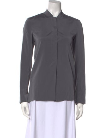 Brunello Cucinelli Mock Neck Long Sleeve Button-Up Top