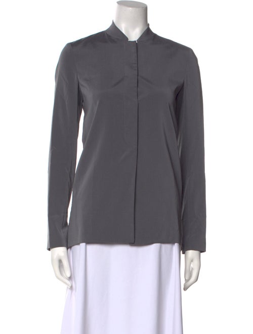 Brunello Cucinelli Mock Neck Long Sleeve Button-Up Top