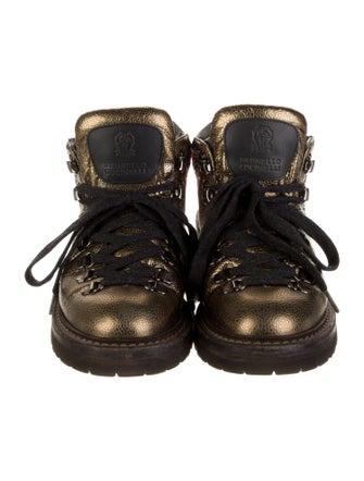Brunello Cucinelli Leather Printed Combat Boots