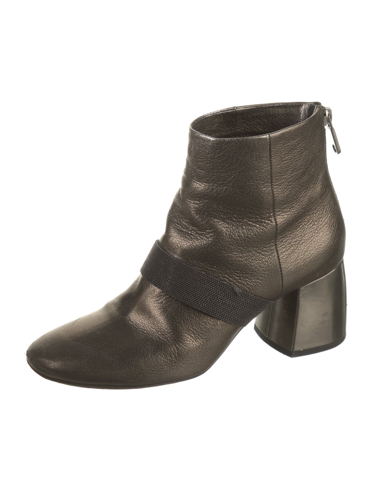 Brunello Cucinelli Leather Beaded Accents Boots