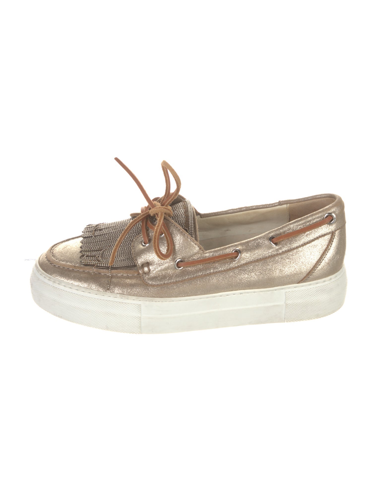 Brunello Cucinelli Leather Crystal Embellishments Sneakers